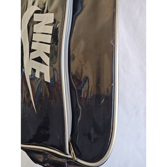 Vintage Nike Patent Leather Look Black Silver Messenger Gym Soccer‎ Shoulder Bag - Picture 6 of 16
